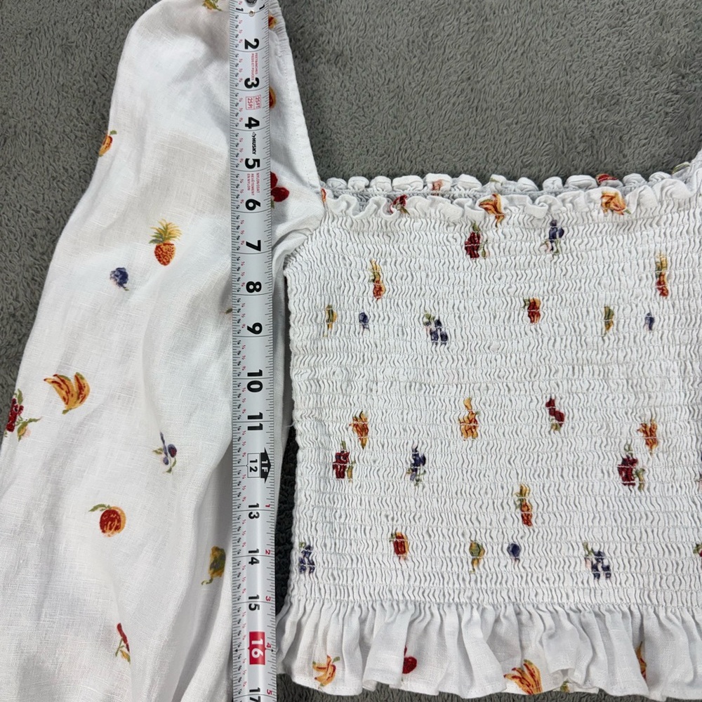 Reformation Tangerine Top 100% Linen Smocked Floral Print in White - Picture 6 of 8